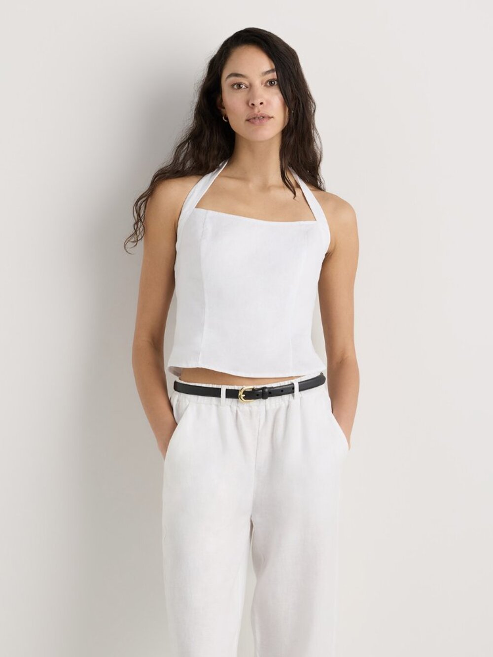 100% European Linen Halter Top in White - Picture 10 of 10